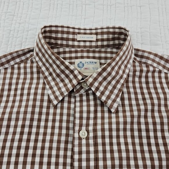 VTG J. Crew 2-Ply Cotton Shirt Men's S Brown Checkered Button Up EUC Long Sleeve - Picture 7 of 16